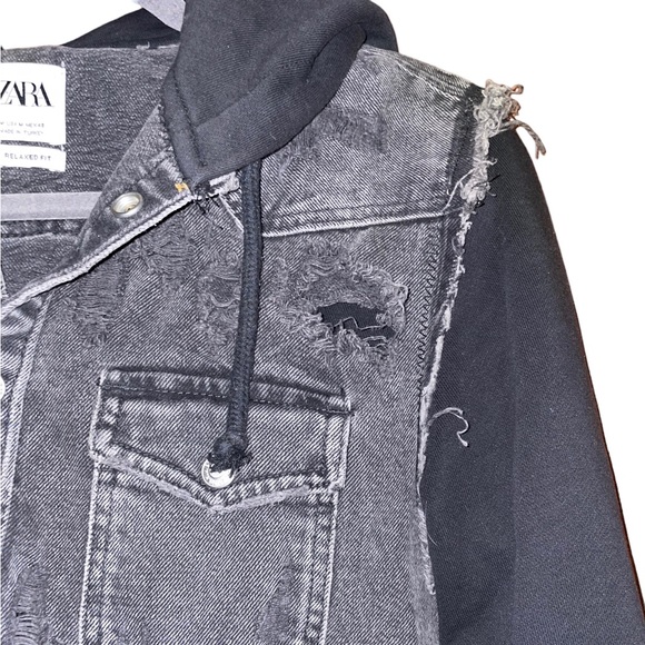 Zara Distressed Denim Jacket in Grey/Black - Picture 4 of 5